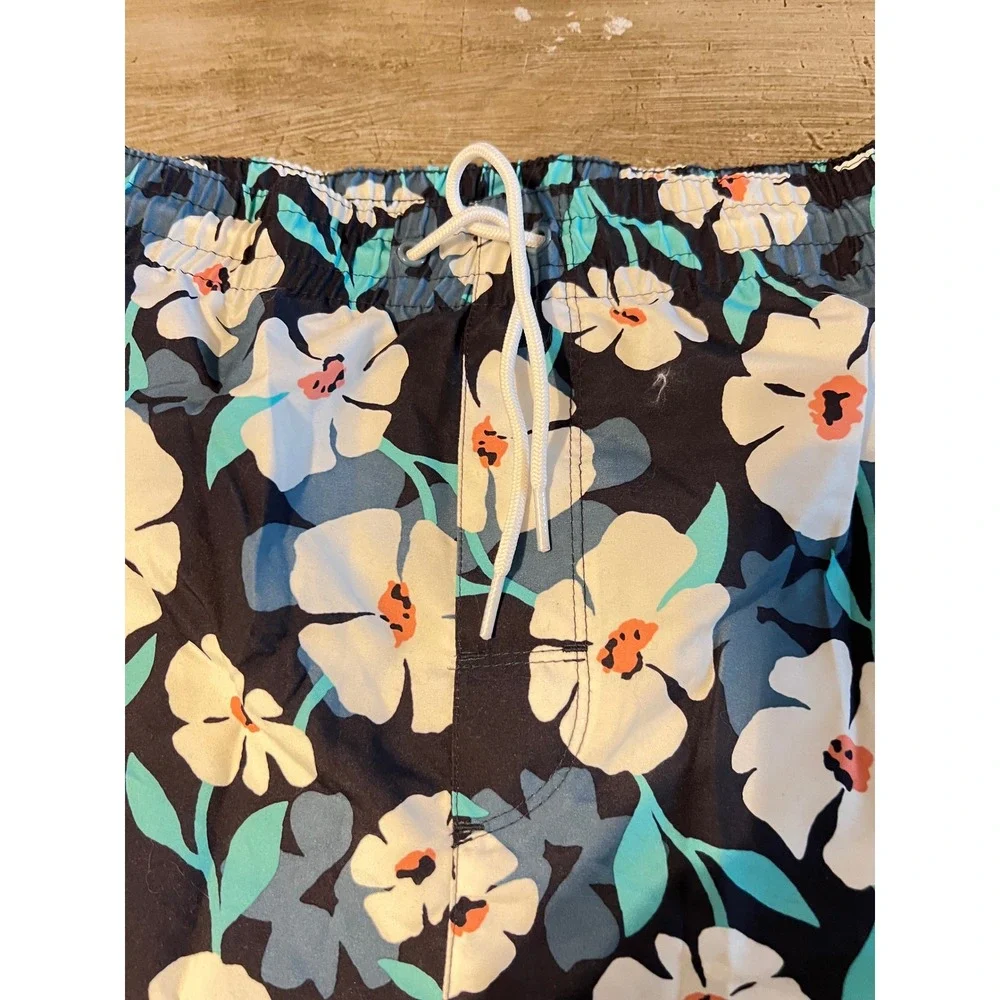 NEW Old Navy‎ Active Mens XXL Floral Swim Trunks Navy Blue 8 Inch Inseam UPF 40+